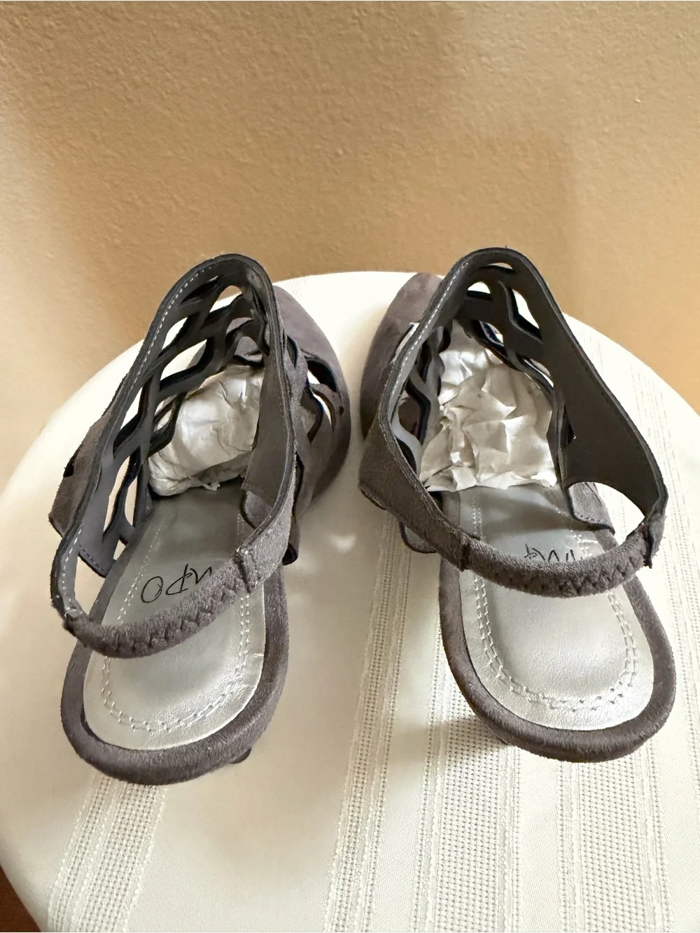 Impo Pointed Cage Slingback Heels in gray